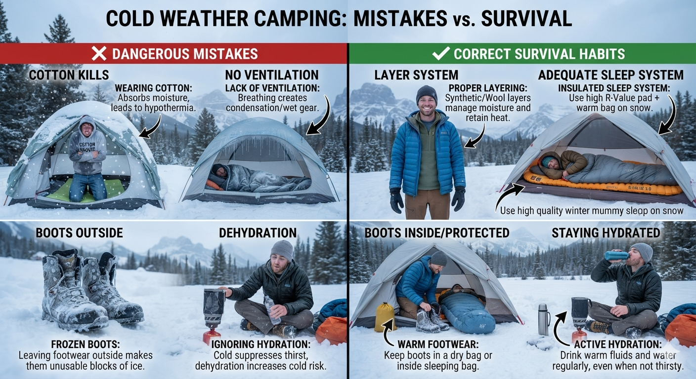 Camping in Cold Weather Survival Mistakes Beginners Make